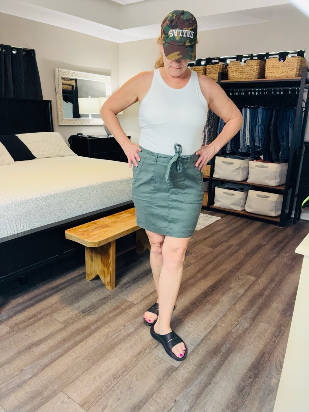 Liverpool Women’s Olive Green Tie-Waist Utility Skirt Size 14